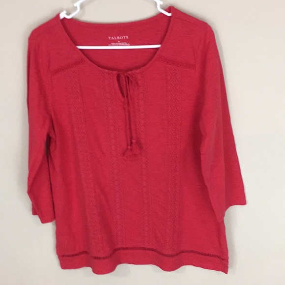 Talbots Tops - Talbots Red Peasant Lace  Accent Top Tunic Size Medium
